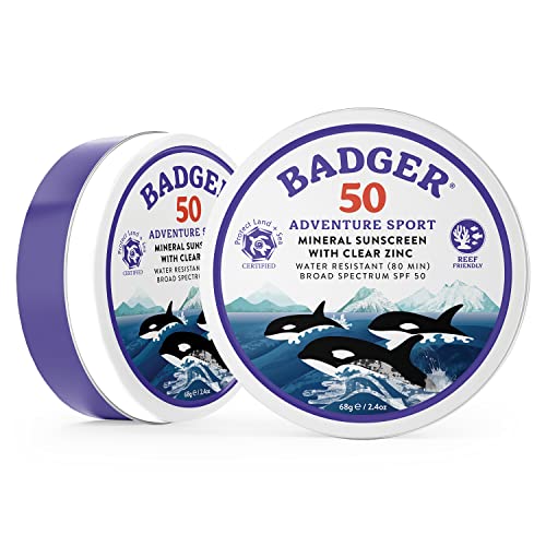 Badger Biodegradable Sunscreen in Metal Tin, SPF 50 Zinc Oxide Sunscreen with 98% Organic Ingredients, Reef Safe, Broad Spectrum, Water Resistant, Unscented, 2.4 oz