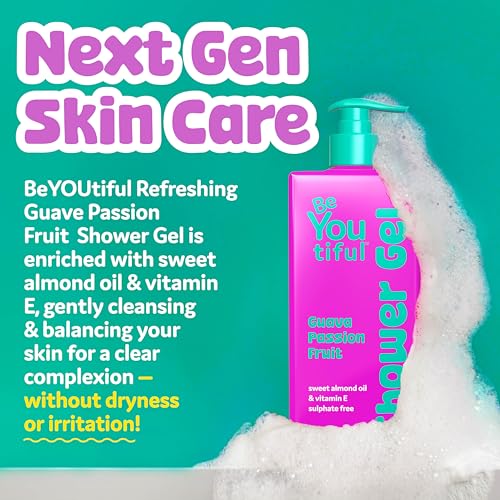 BeYoutiful Natural Hydrating Body Wash for Kids & Teens, Easter Basket Stuffers, Guava Passion Fruit Exfoliating Gel, Acne-Prone Sensitive Skin Care, 32 oz, Easter Gifts for Kids