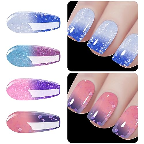 Vishine Gel Nail Polish Set -Color Changing Gel Nail Polish Set Sapphire Blue Purple Pink Laverder Color Changing Gel Polish Soak Off UV LED Thermal Temperature Art C040