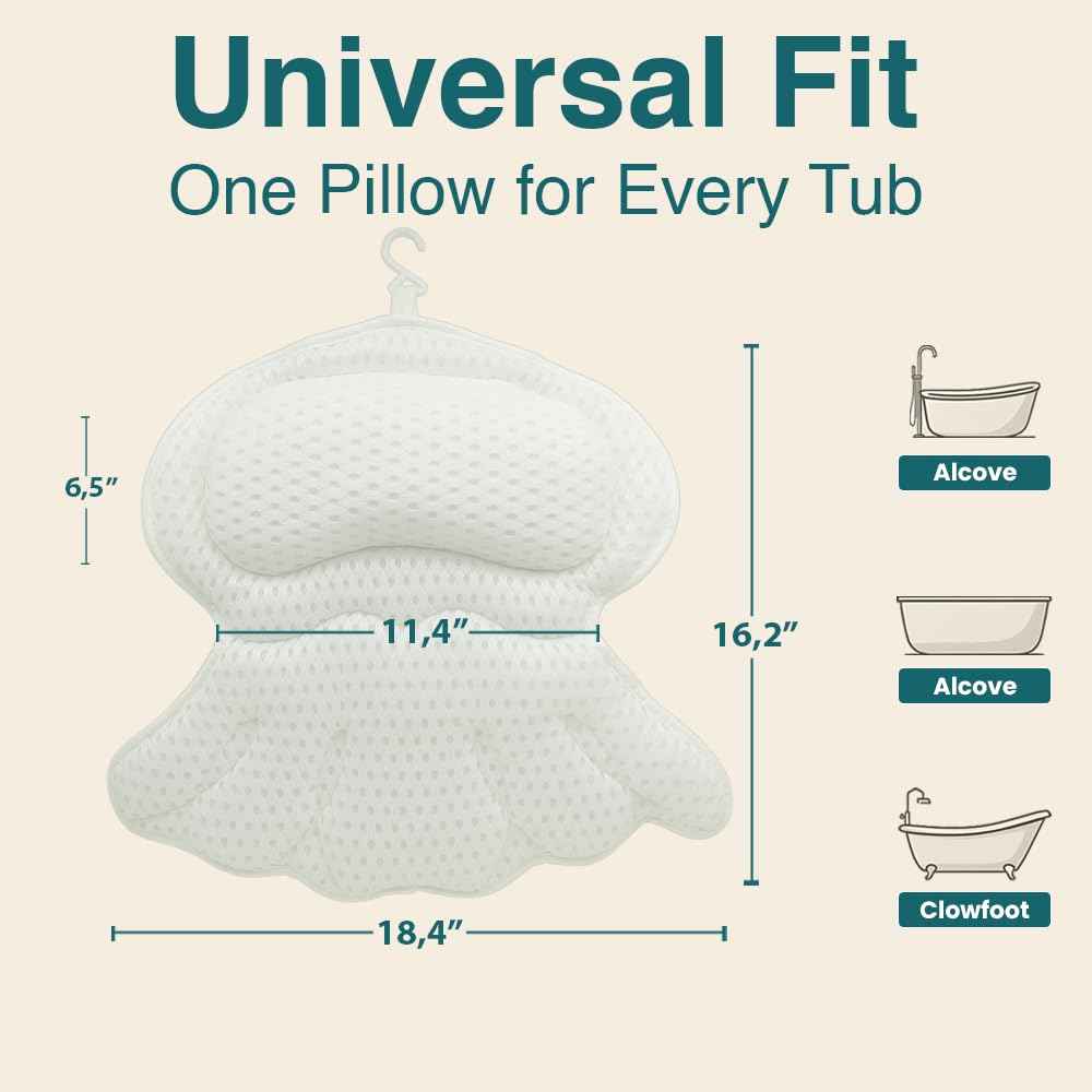 Bath Pillows for Tub, Bath Pillow Luxury Bathtub Pillows for Head and Neck Support - With 4D Air Mesh Fabric & Strong 6 Suction Cups, Tub Pillow For Bathtub, Bath Accessories & Spa Gifts For Women Men