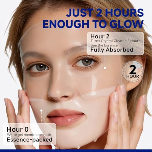 Deep Hydrating Overnight Collagen Hydrogel Mask, Bio-Collagen Facial Mask for Pore-Refining Appearance & Skin Suppleness, Face Sheet Mask with Ferment Extract, Vitamin E & Peptides, 37gx5ea