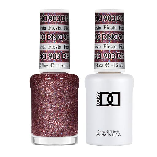 DND Gel Polish Set, Glitter Collection, UV Gel Polish and Air Dry Nail Lacquer, Matching Chip-Free Polish Duo, 903 Fiesta, 0.5 Fl Oz