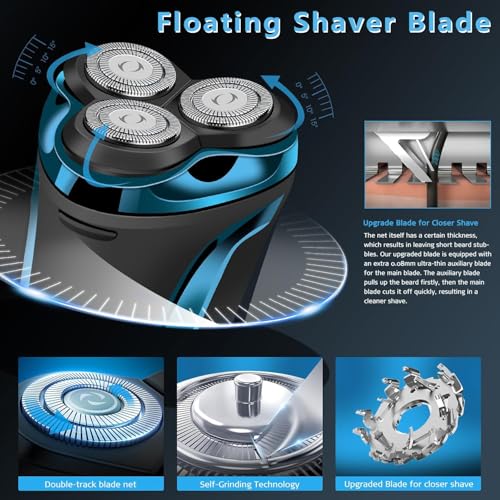 Snapbuy Electric Razor for Men, Snapbuy Electric Razor Pro of Father, 4D Floating Head Rotary Shaver, Ipx7 Waterproof Electrical Razors, Wet & Dry Fast Charging Electrical Shaver LCD Display (Blue)