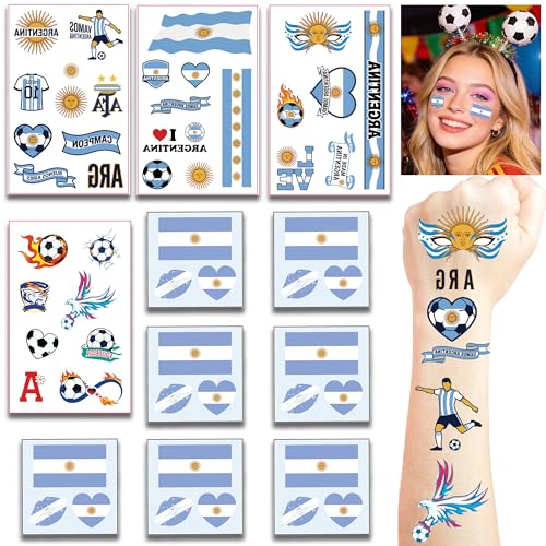 Argentina Flag Temporary Tattoos | 11 Sheets Waterproof Face Stickers