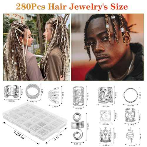 280 Pcs Hair Jewelry for Braids, Silver Loc Jewelry for Hair Dreadlocks Braid Clips Accessories Metal Hairs Rings for Braid Cuffs Braid Clips Decorations for Women Men