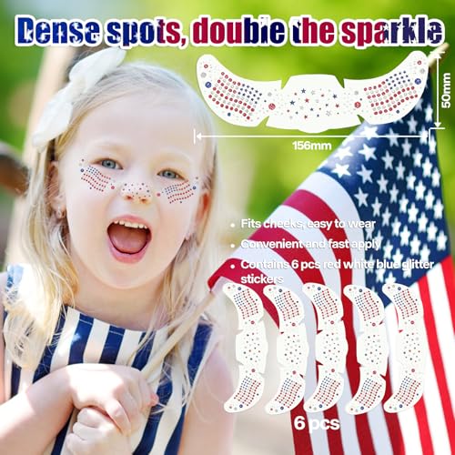 American Flag Glitter Freckles Face Tattoo 6pcs - 4th of July