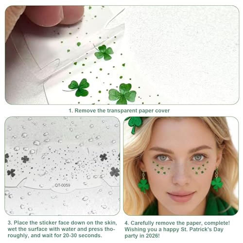 St. Patrick's Day Temporary Tattoos - 6Pc Glitter Shamrock Face Stickers