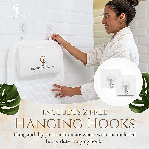 Full Body Bath Pillow (17'' x 49'') - Bathtub Cushion with Headrest Supports Neck, Back and Legs - Free Hanging Hooks for Fast Drying Over Tub - Includes Washing and Travel Bags - White