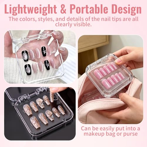 80 Sets Press On Nail Storage Boxes with Adhesive Tapes - 3x3 Inch
