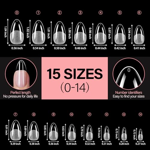 AILLSA 450pcs Medium Almond Soft Gel Nail Tips – 15 Sizes, Half Matte, DIY Manicure
