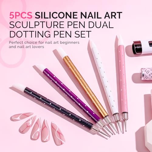 MelodySusie 5Pc Nail Art Brush Set with Dotting Pens & Sculpting Tools