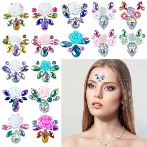 16 PCS Rainbow Face Gems Rhinestone Sticker Makeup