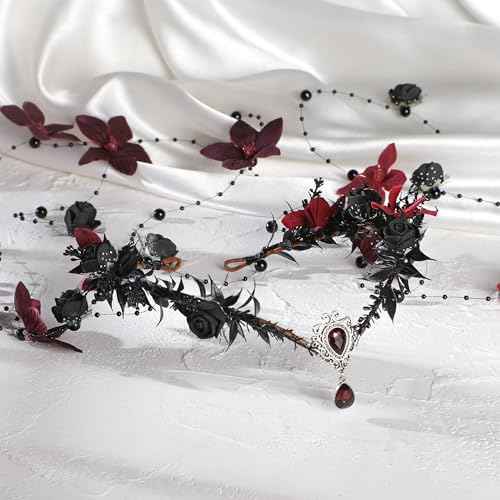 MOSTORY Fairy Flower Crown Headpiece - Floral Elf Crown Woodland Flower Circlet for Women Renaissance Renfaire Halloween