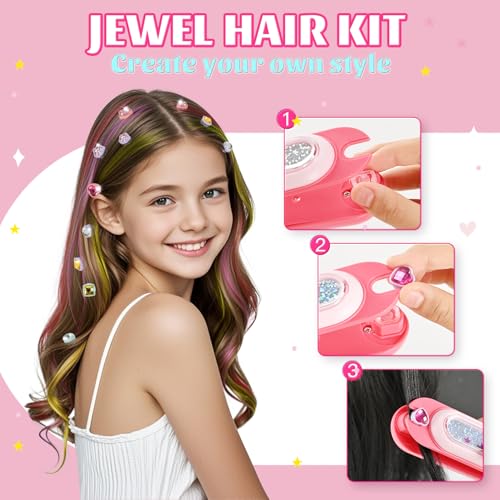Temporary Hair Chalk Kit with Gem Stamper & Rhinestones