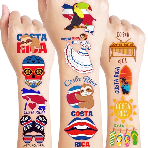 96 PCS Costa Rica Temporary Tattoos for Kids Birthday Party