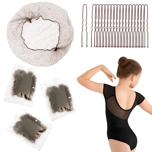12 Inch Brown Hair Nets for Buns - Dance & Secure Bun Covers with Pins - Variation of THIS listing