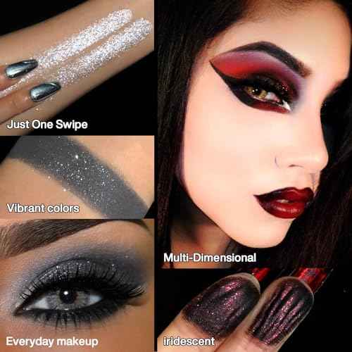 Black Gray Red Goth Makeup Palette, High Pigmented Grey Silver Brown Matte Shimmer Smokey Eyeshadow Palette, 12 Color Long Last Dark Emo Grunge Vampire Eye Shadow for Daily & Halloween Clown,Blendable