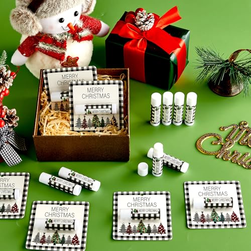 50 Pack Christmas Lip Balm Gift Bulk, Moisturizing Nourishing Lip Balm Appreciation Gift, Xmas Holiday Birthday Party Favors Stocking Stuffers for Women Men Coworker Employee Teacher (Christmas Tree)