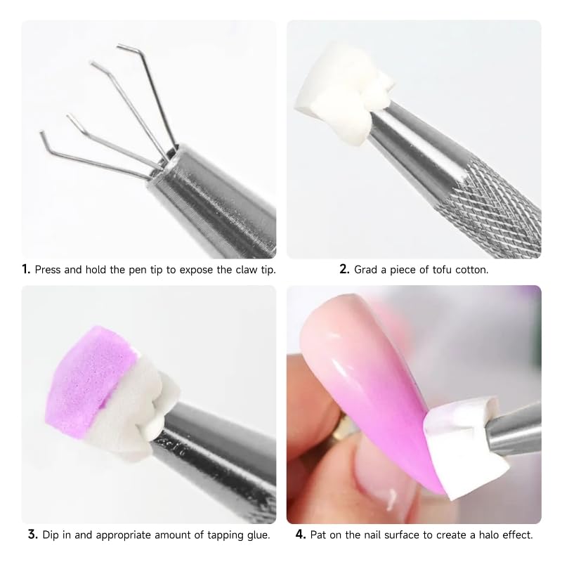 100Pcs Ombre Nail Sponges Set with Gold Grabbing Pen & Storage Box