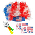 Soccer Fan Gear Set with Clown Wig, Tattoos & Horn