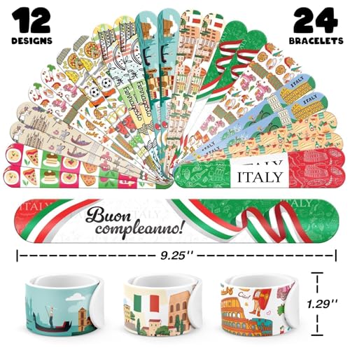 Italy Party Favors Set - 72 Tattoos & 24 Slap Bracelets