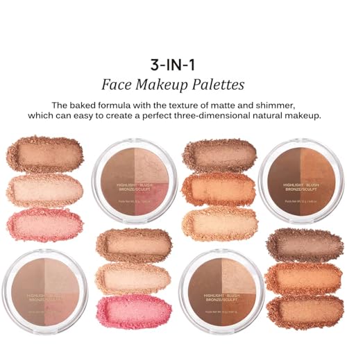 3-in-1 Blush Highlight Bronze Baked Powder Palette - Contour Kit
