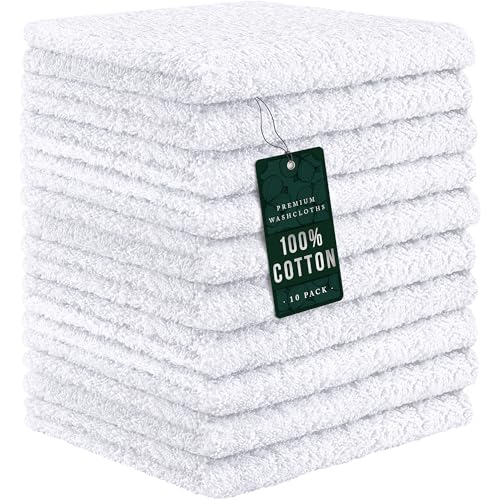 Cotton Washcloths 12x12 in White 10 Pack, 350 GSM