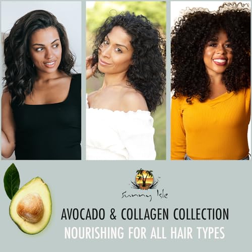 Sunny Isle Avocado & Collagen Hydrating Conditioner 10.1oz | Biotin, Collagen, Jamaican Black Castor Oil Infused | Anti-Breakage Growth Formula | Smooths, Strengthens