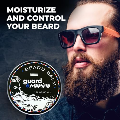 GUARD&MARINE Beard Growth Balm - 2 oz. Effective Natural Formula With Biotin for Beard & Mustache Care, Hydration and Styling, Leave-in Beard Conditioner & Unscented Moisturizer for Men