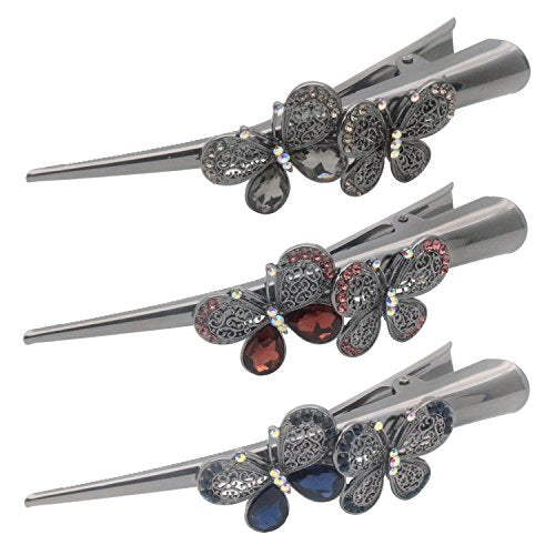 Fashion & Lifestyle Set of 3 Large Metal Alloy Alligator Sectioning Clips for Women and Girls - Pretty Strong Clamp Hairpins Non-Slip Hair Grips Accessories for Thick Hair, Silver Gray