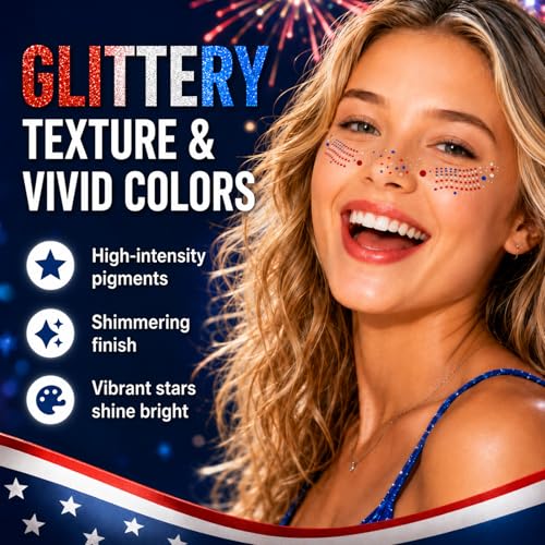 American Flag Glitter Freckles Face Tattoo 6pcs - 4th of July