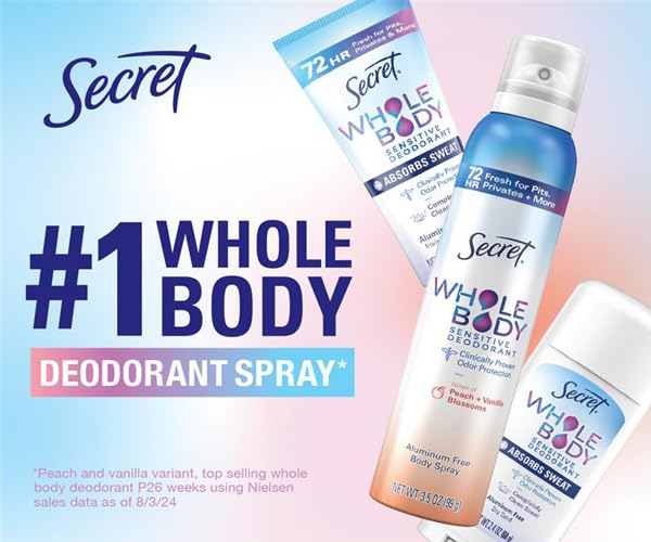 Whole Body Deodorant Stick for Women - Peach & Vanilla, 72HR Odor Protection