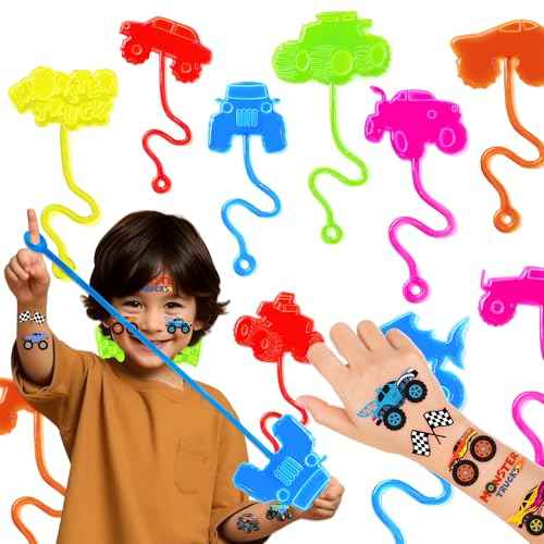 48PCS Monster Truck Party Favors - 24PCS Temporary Tattoos & 24PCS Stick Hands Party - Perfect Birthday Party Supplies, Goodie Bag Stuffers, Treasure Box Toys, Classroom Prizes, and Student Gifts