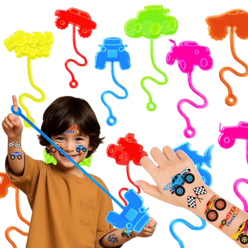 48 PCS Monster Truck Party Favors Set with Sticky Hands & Tattoos