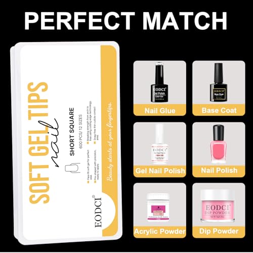 Short Square Gel Nail Tips 600Pcs Full Cover Clear