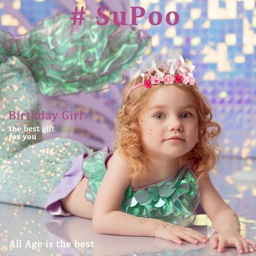 SuPoo Pink 7th Birthday Flower Crown Headband for Girls - Princess Tiara, Lightweight & Durable, Fits 4.5-inch Diameter