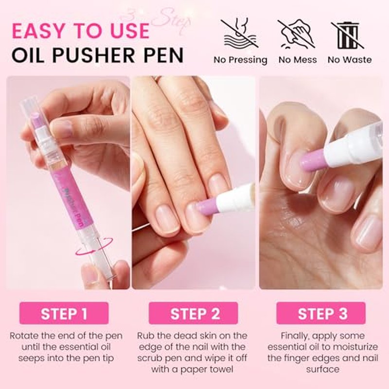 3-in-1 Cuticle Pusher Oil Pen with Ceramic Tip - Nourishing Nail Care