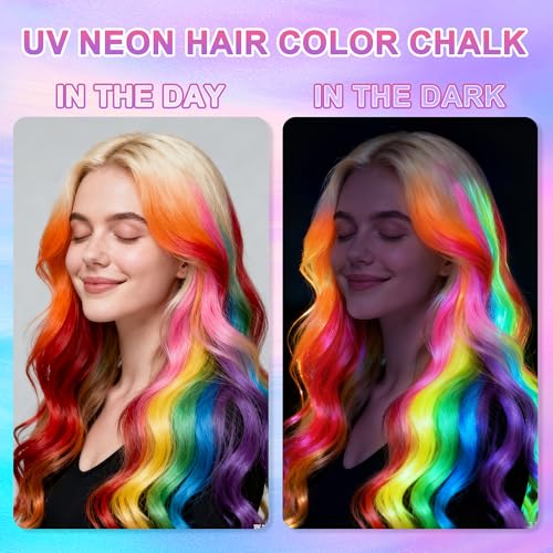 Temporary Hair Chalk 8 Colors - Washable Neon Glow UV