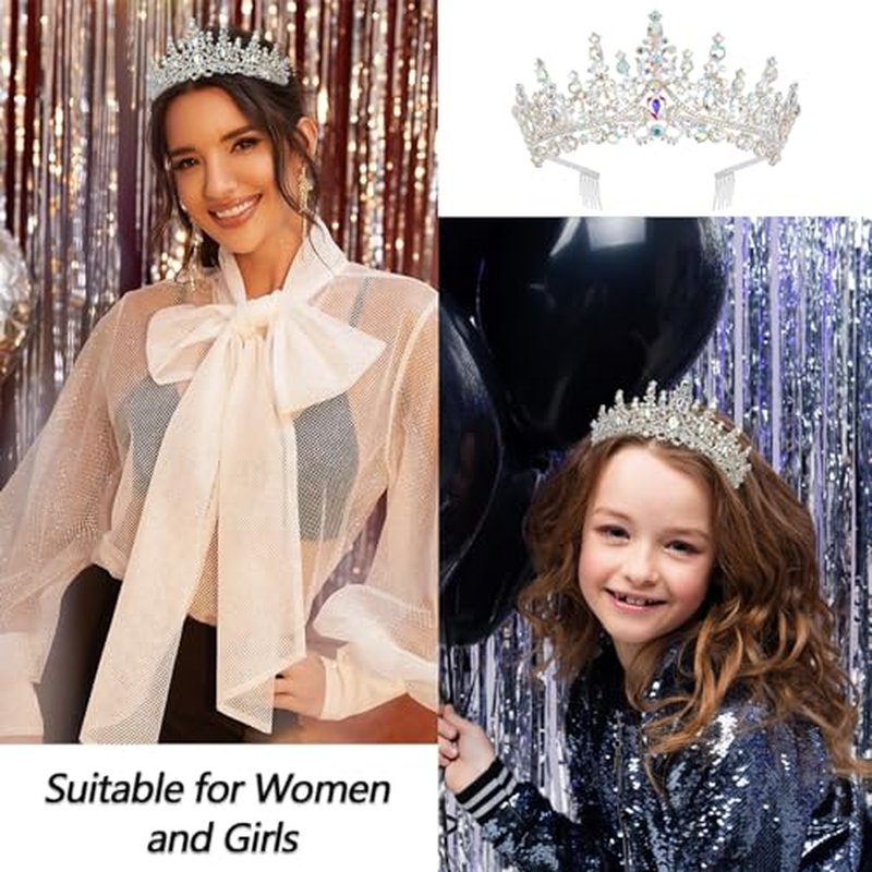 Silver Crystal Birthday Tiara Crown for Women with Comb