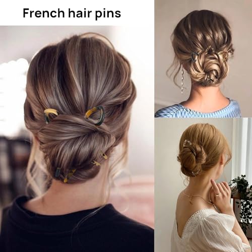 Wawou 3-Pack French Hair Pins with Leopard Tortoiseshell Prints, Non-Slip Curved Design for All Hair Types