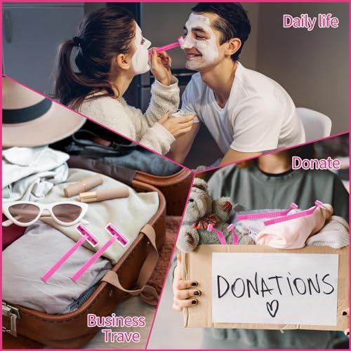 60 Count Women's Disposable Razors, Twin Blade Shaving Razor Pink Stainless Steel Women's Disposable Razors for Men Women Camping Traveling Home