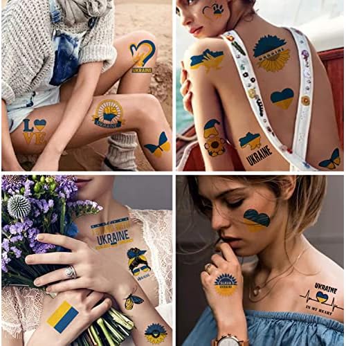 WANSENCE Ukraine Temporary Tattoos - 8 Sheets, Patriotic Designs, Blue & Yellow, Not Water Resistant, Adults