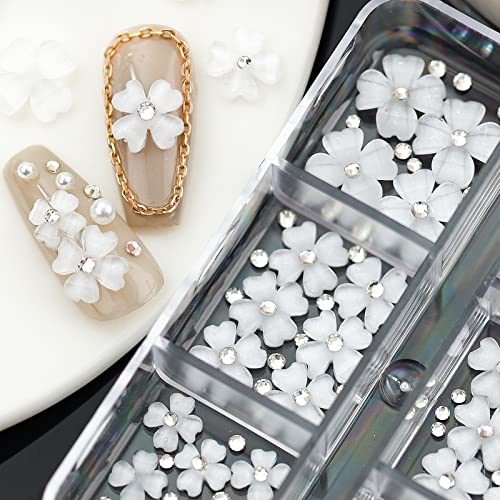 Nail Art Rhinestones Set, 12 Types Nail Art Rhinestones Kit, Nail Flat Rhinestones, Round Beads Crystals Multi Shapes Glass Crystal Rhinestones for DIY Nail Art Craft (AH-03-White)