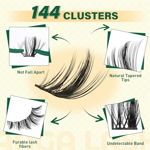 KEYYOULASH Manga Lash Clusters Kit 8-18mm Eyelash Clusters Kit DIY Lash Extension Kit Natural Fairy Cluster Lashes with Lash Bond Seal Remover Applicator Soft Thin Band(MG02)