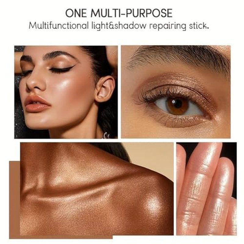 2-in-1 Golden Bronze Highlighter Stick with Blending Brush