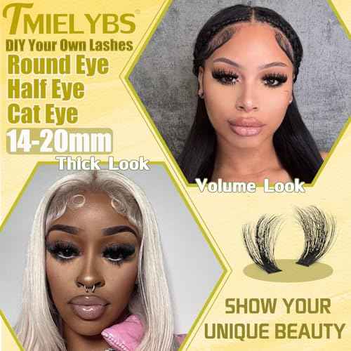 Thick Lash Clusters Kit 14-20mm Volume Cluster Eyelash Extensions D Curly 200D Individual Lashes 200Pcs Wispy Eyelashes Clusters Kit with Bond&Seal, Tweezers, Waterproof Soft DIY at Home, by TMIELYBS