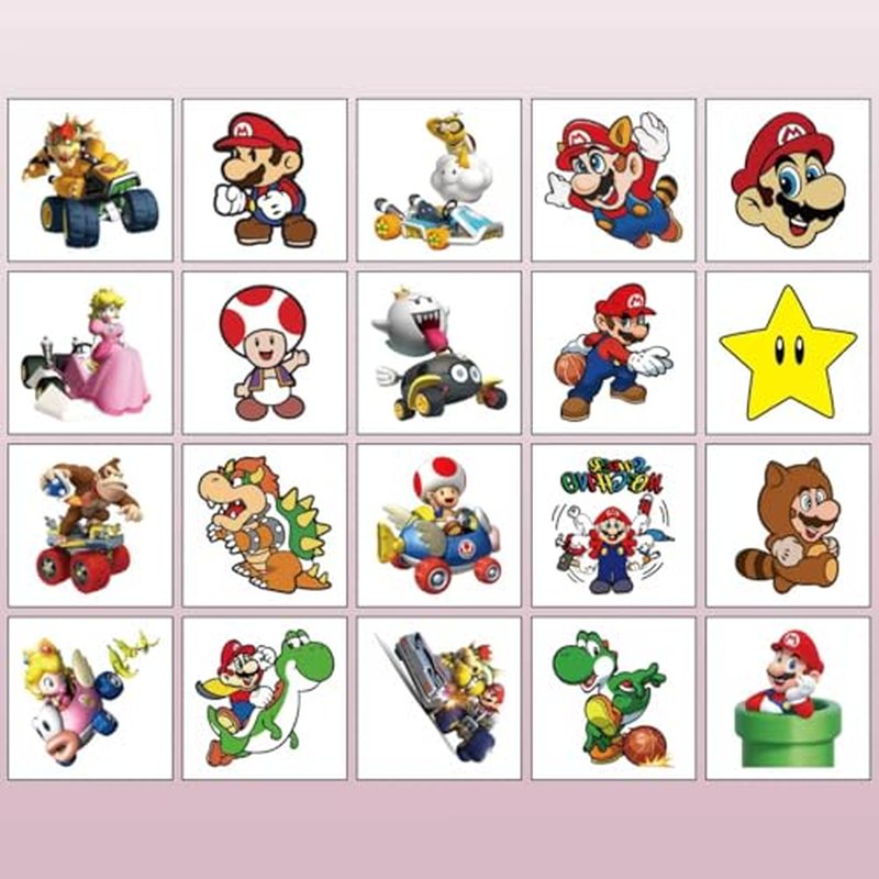 40 Sheet Mario Temporary Tattoos for Kids