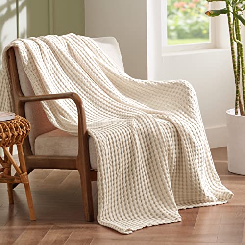 Bedsure Cooling Cotton Waffle Twin XL Blanket - Lightweight Breathable Blanket of Rayon Derived from Bamboo for Hot Sleepers, Luxury Throws for Bed, Couch and Sofa, Beige, 66x90 Inches