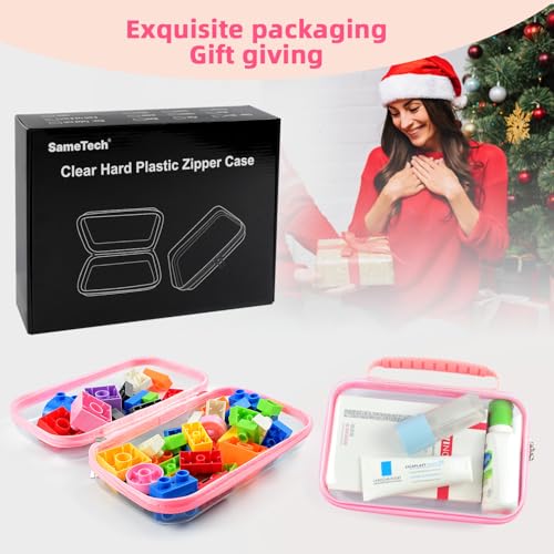 SameTech Zippered Hard Pouch, 2pcs Clear Plastic Storage Box Containers Small Toiletry Bag, Clear Hard Zipper Case for Small Items, Toys, Building Blocks, Puzzles, Cosmetics, Stationery Accessories