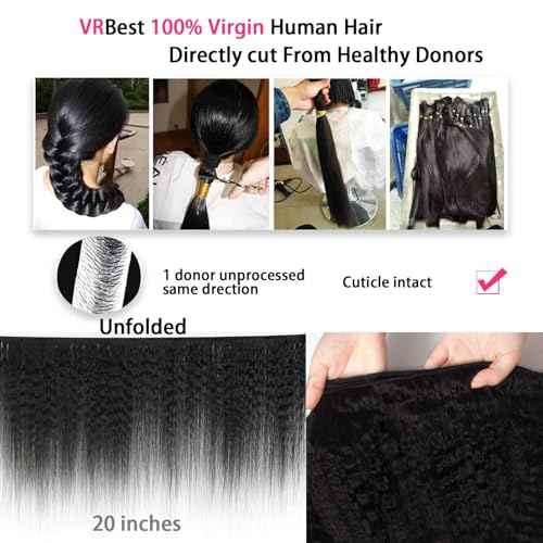 KinkyStraight Bundles Human Hair Yaki Straight Bundles 100% Unprocessed Brazilian Virgin Hair Kinky Curly Human Hair for Black Women Natural Black Color (20 inch)